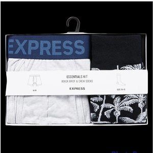 Express Mens Blue Gray Boxer Briefs And Crew Print Socks Gift Set; Size, S, XL